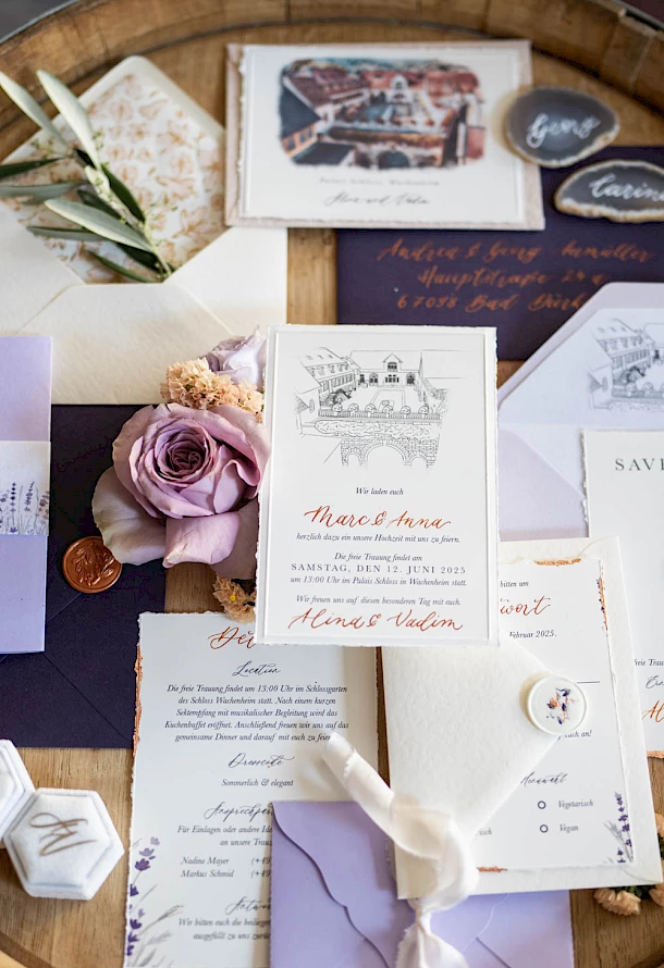 Einladungsset und liebevoll gestaltete Papeterie bei einer Hochzeit in Aalen